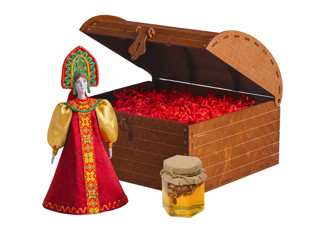 Подарочный набор: кукла фарфоровая, мёд с грецким орехом